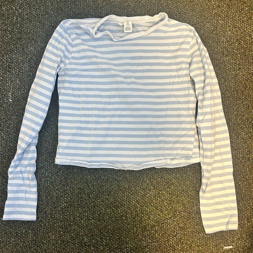 H&M Light Blue and White Striped Long Sleeve Tee